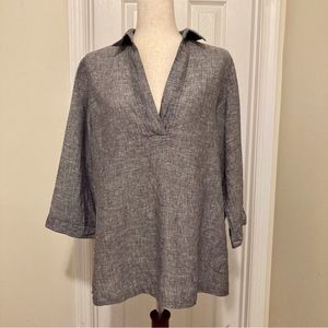 Tahari Blue Linen Tunic Shirt